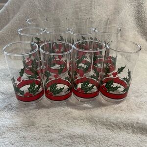 Vintage Christmas Glass Set by Libby Holly and Berries Pattern Holiday 12pc Set